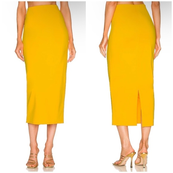 Michael Costello x REVOLVE Amira Midi Skirt in Citrus Yellow Size M - Picture 1 of 10